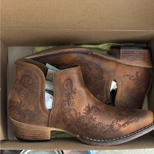 Roper Tan Embroidered Ankle Booties cowboy
